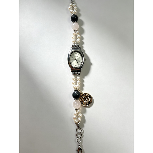 Cancer Energy Watch with Pearls, Rose Quartz & Garnet