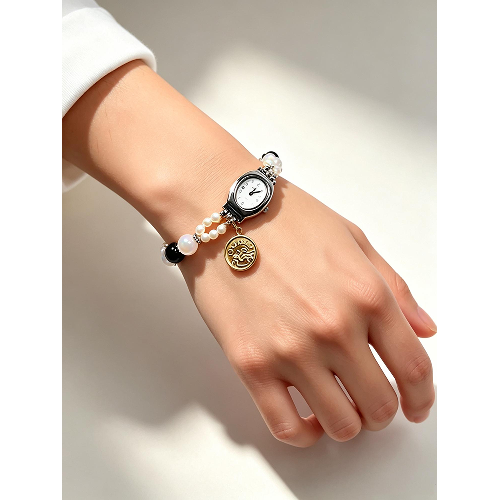 Cancer Energy Watch with Pearls, Rose Quartz & Garnet