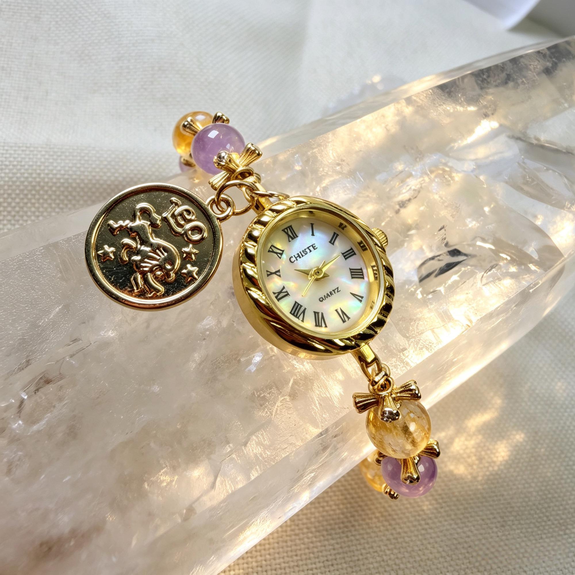 Leo Crystal Energy Watch with Amethyst & Citrine