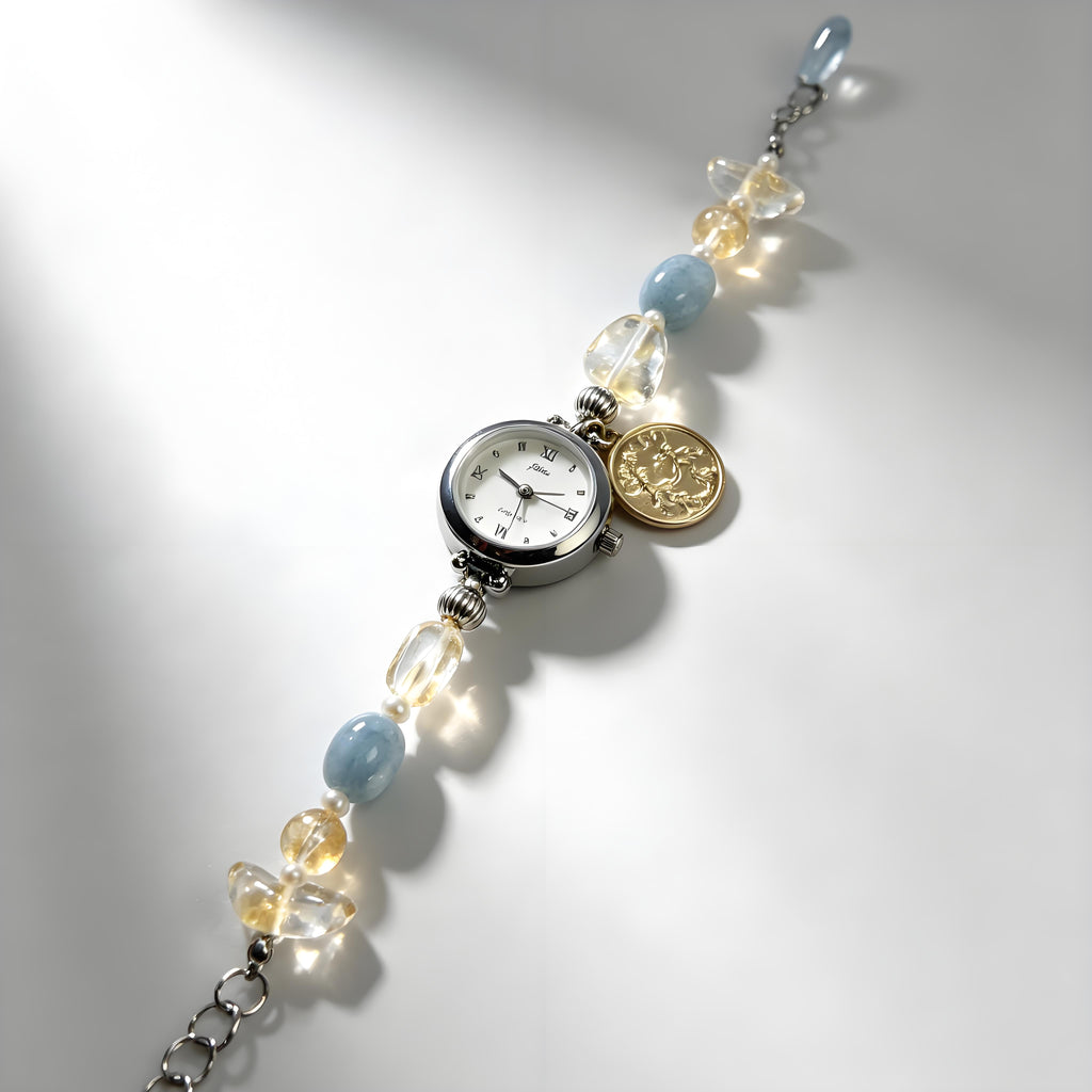 Gemini Crystal Energy Watch with Citrine & Aquamarine