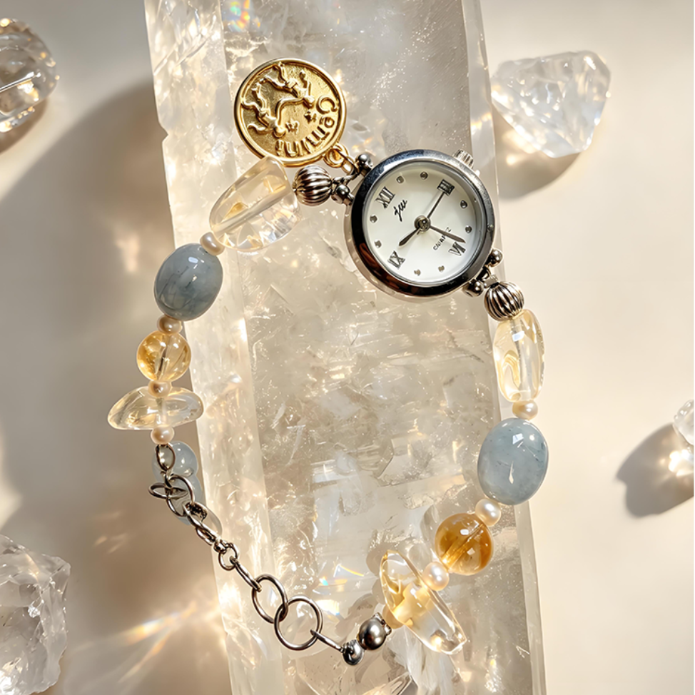 Gemini Crystal Energy Watch with Citrine & Aquamarine