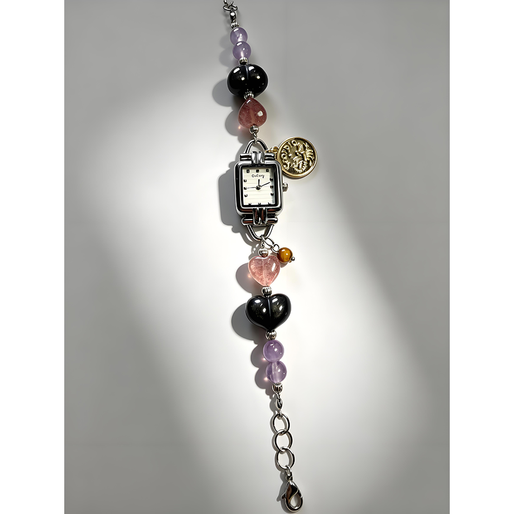Scorpio Energy Watch with Silver Obsidian, Strawberry Quartz & Amethyst | Guardian of Positive Aura