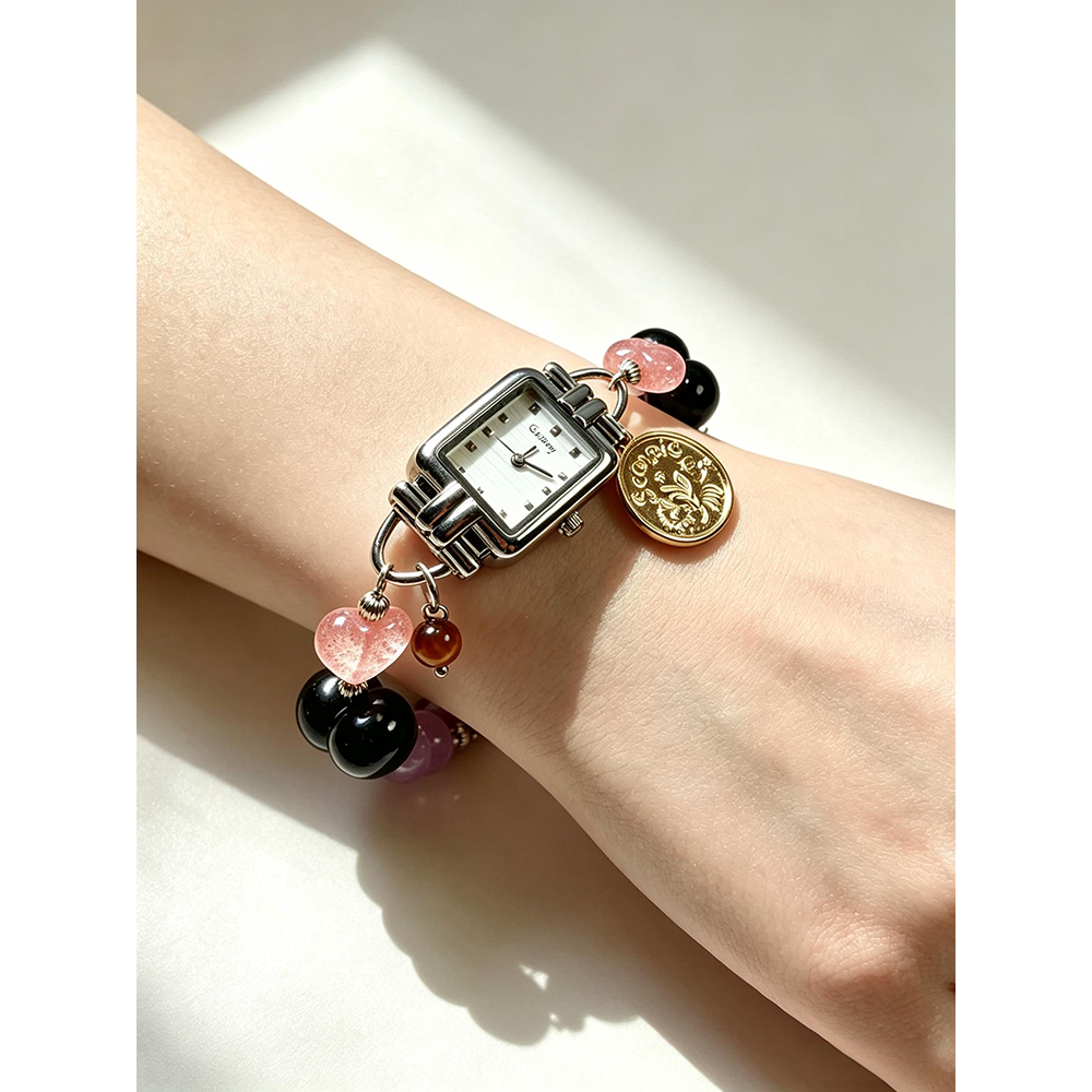 Scorpio Energy Watch with Silver Obsidian, Strawberry Quartz & Amethyst | Guardian of Positive Aura