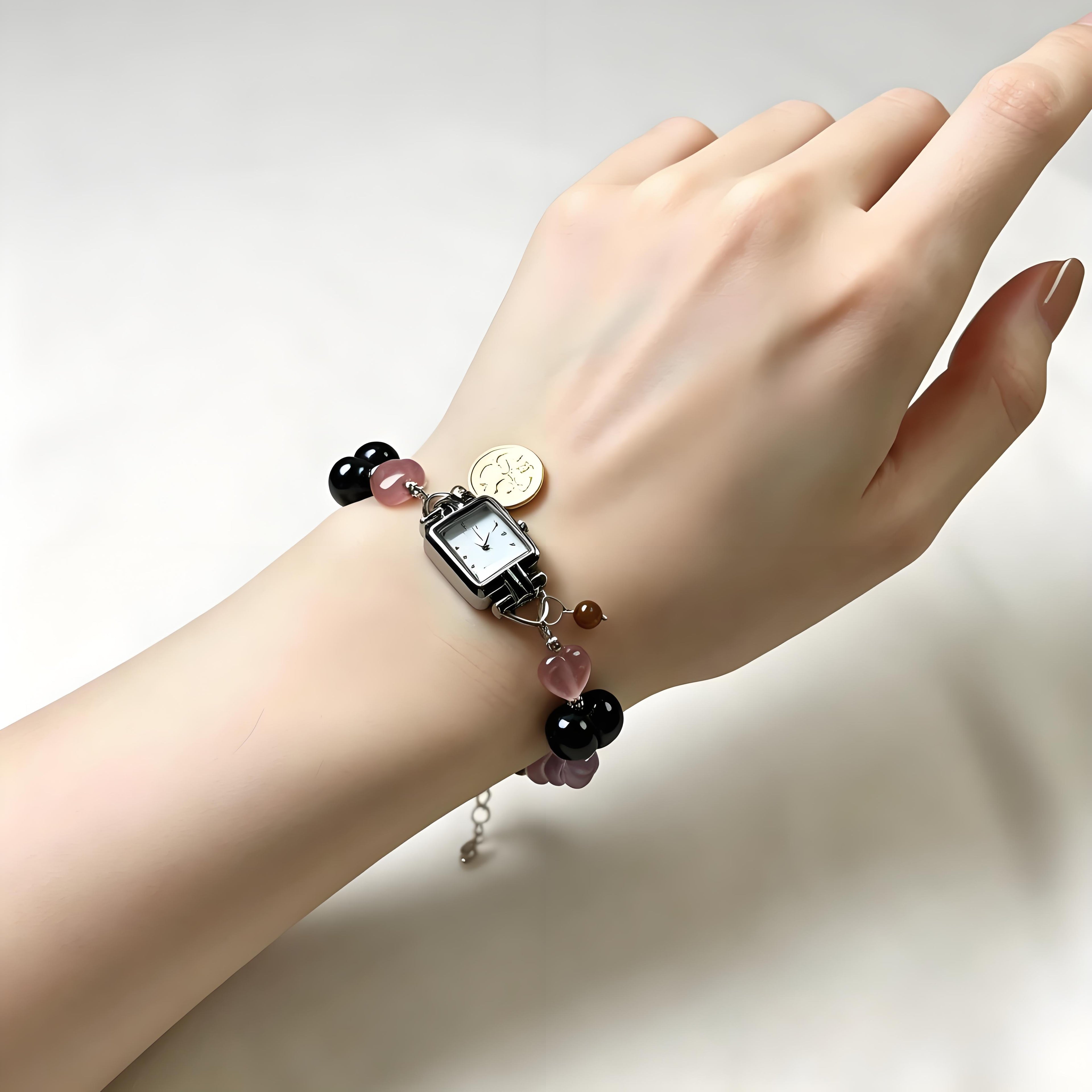 Scorpio Energy Watch with Silver Obsidian, Strawberry Quartz & Amethyst | Guardian of Positive Aura